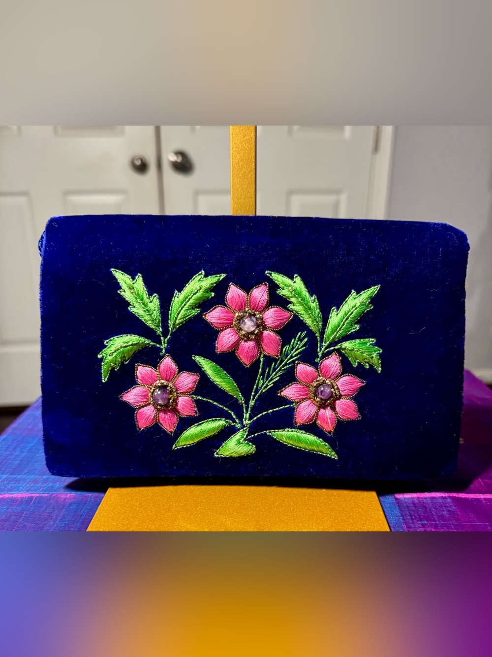 NWT LA RELLA Collection Studio Imports Velvet Embroidered Clutch